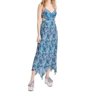 Ramy Brook Blue Paisley Moor Pleated Cutout Maxi Dress Size 10